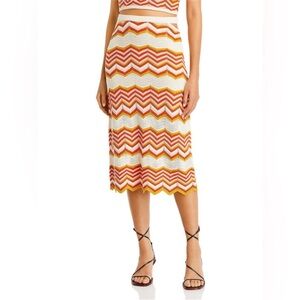 MOTHER chevron knit Midi Skirt in orange yellow cream size large pencil Anthro